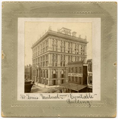 Photograph of a Six-Story Building with Figures Along the Top. Also Called St. Louis Life Insurance Building by Unknown